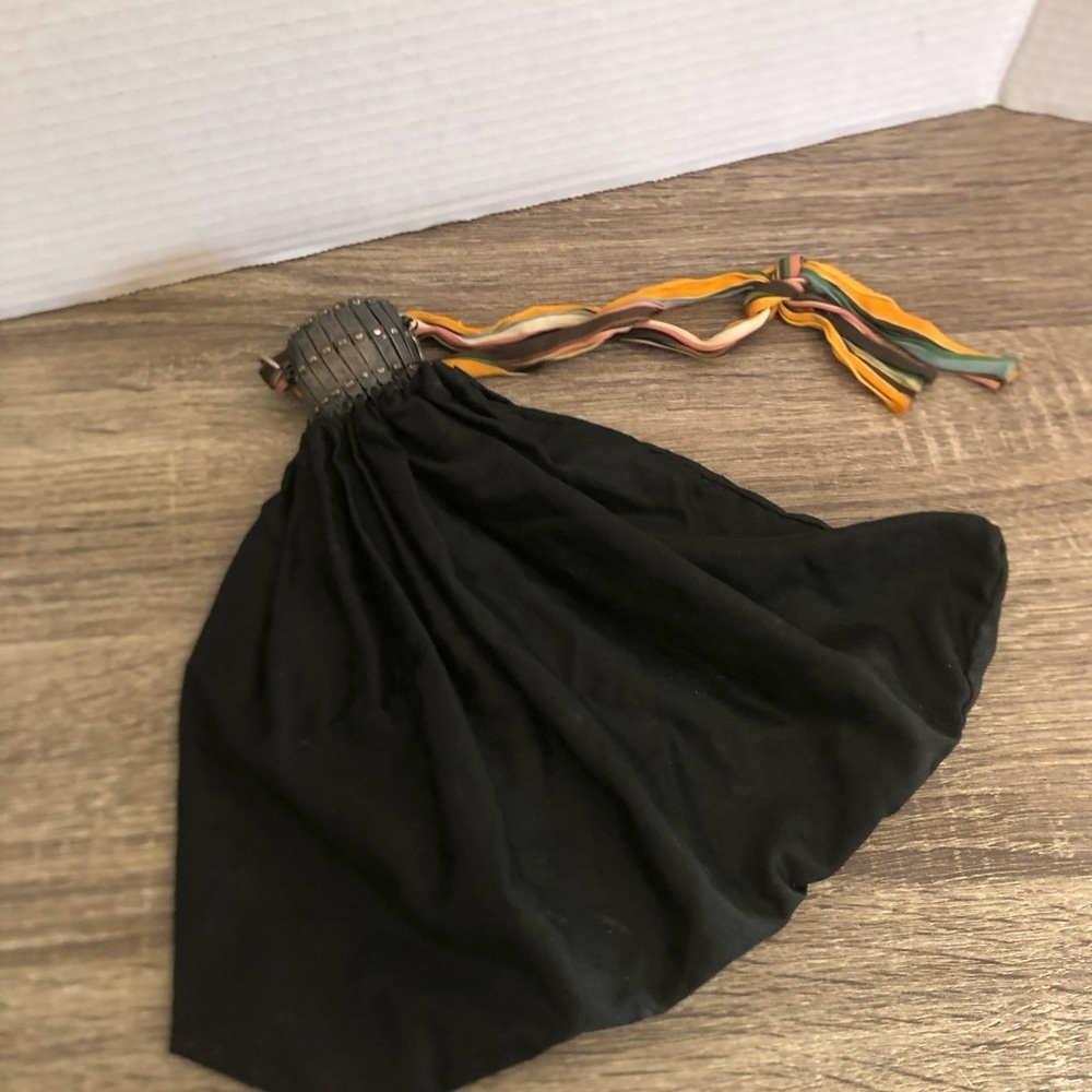 1920’s Accordion Closure Black Bag with Multicolor Handle